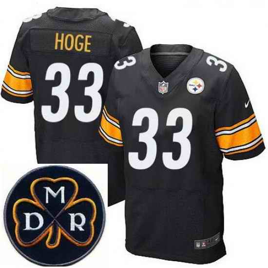 Men's Nike Pittsburgh Steelers #33 Merril Hoge Elite Black NFL MDR Dan Rooney Patch Jersey